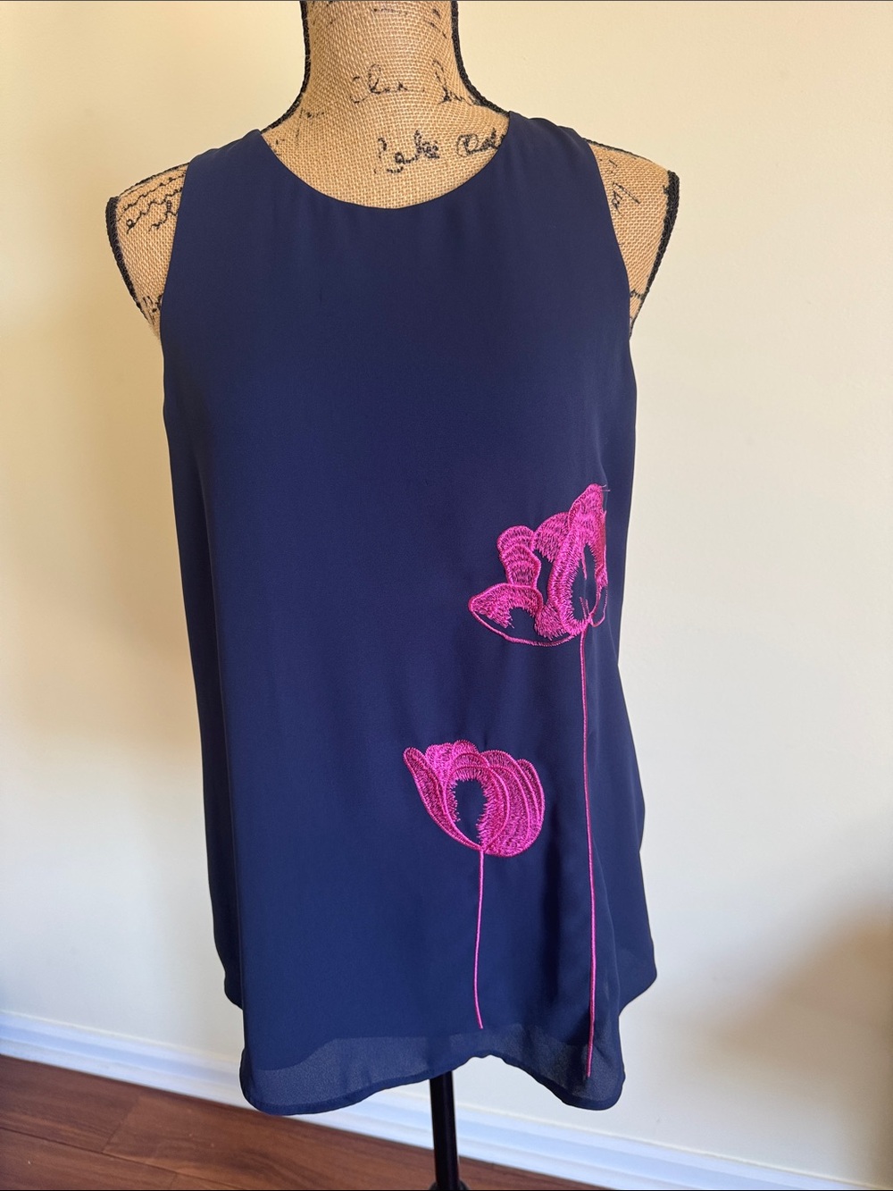 41 Hawthorn Navy Top with Hot Pink Floral Accent